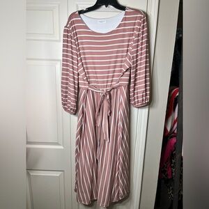 Chic Soul Women's Striped Midi Dress in Pink and White